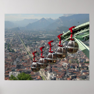Póster Funicular sobre Grenoble, Francia.