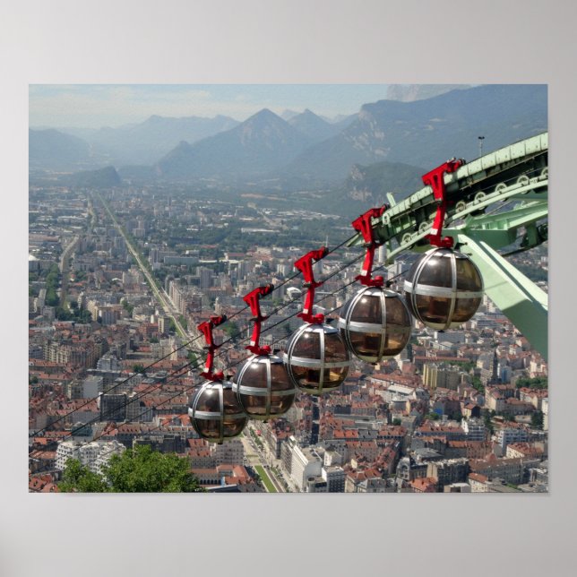 Póster Funicular sobre Grenoble, Francia. (Frente)