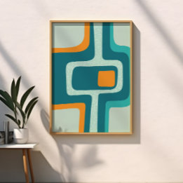 Póster Funky Abstracto de Época Media en Aqua, Naranja, V