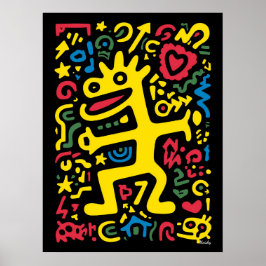 Póster Funky Alien Dragon Yellow - Neon Pop Art Crema