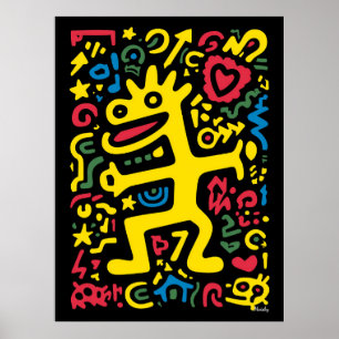 Póster Funky Alien Dragon Yellow - Neon Pop Art Crema
