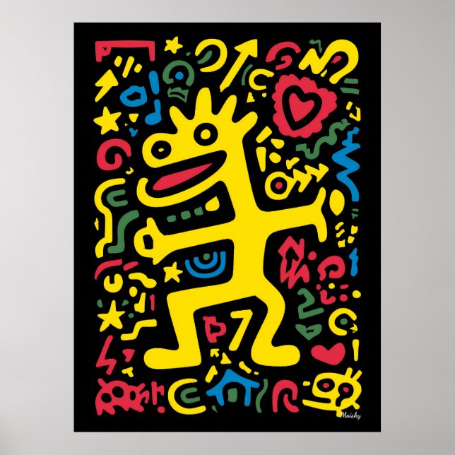 Póster Funky Alien Dragon Yellow - Neon Pop Art Crema (Frente)