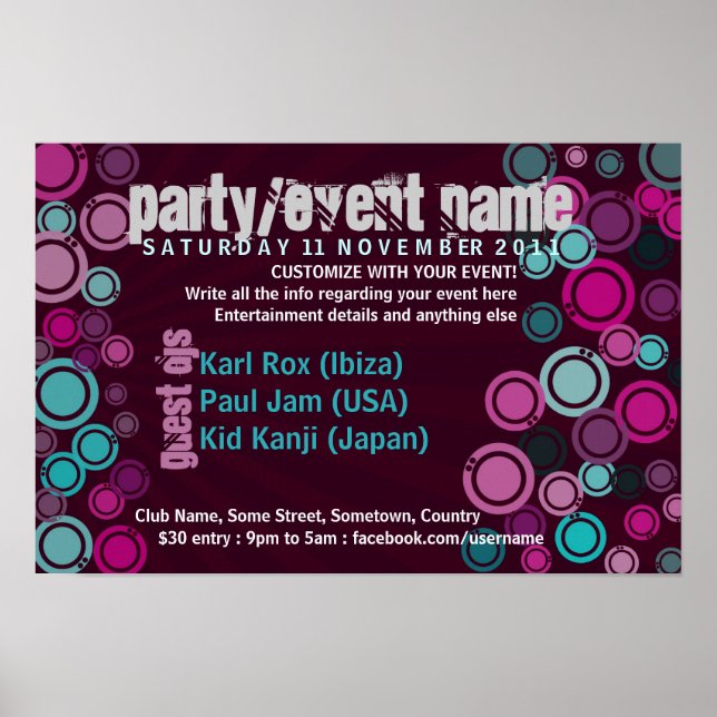 Póster Funky Bubbles Fiesta Poster de eventos (Frente)