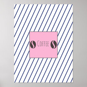 Póster Funky café frijol Plate Blue Stripes Poster