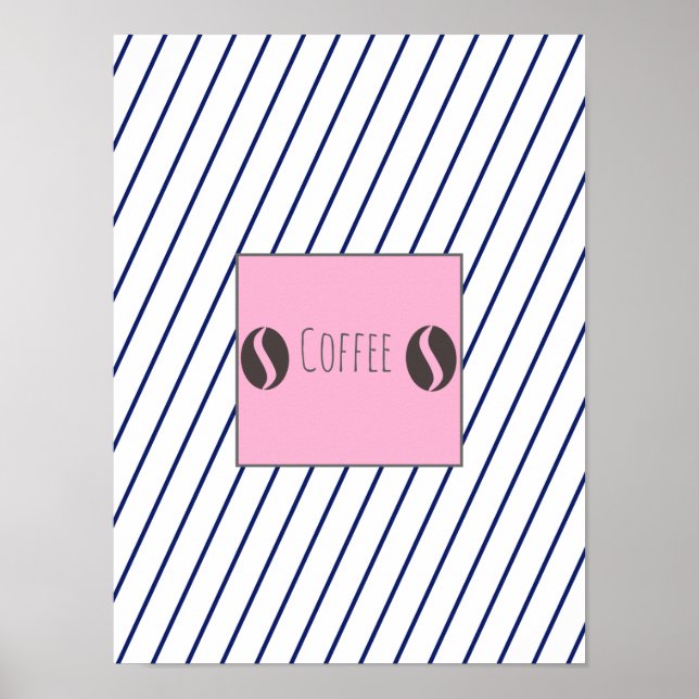 Póster Funky café frijol Plate Blue Stripes Poster (Frente)