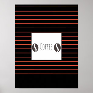 Póster Funky Coffee Beans Plate Red Stripes Poster