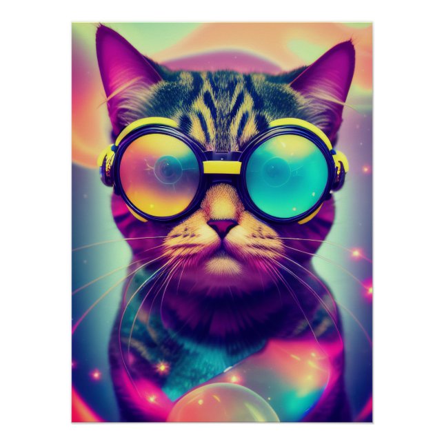 Póster Funky Guay Psychedelle Goggles Cat (Anverso)
