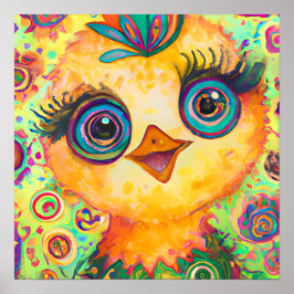 Póster Funky Happy Baby Chicken Farm Animal Nursera Art