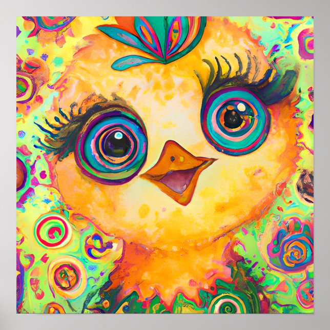Póster Funky Happy Baby Chicken Farm Animal Nursera Art (Frente)