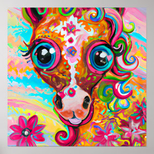 Póster Funky Happy Baby Horse Farm Animal Nursera Art