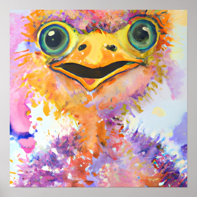 Póster Funky Happy Emu Farm Animal Retrato Art (Frente)