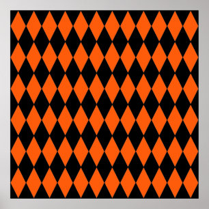 Póster Funky Naranja y Black Diamond Harlequin Pattern