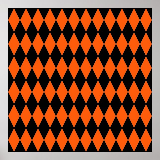 Póster Funky Naranja y Black Diamond Harlequin Pattern (Frente)