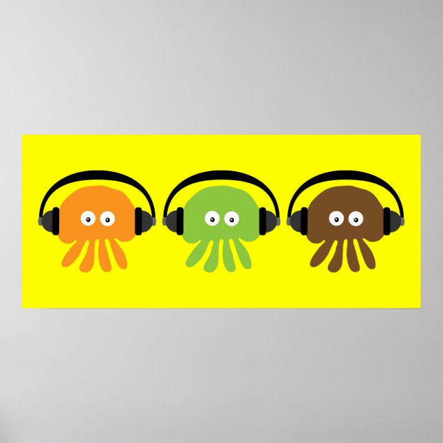 Póster Funky Retro DJ Jellyfish Con Auriculares Personali (Frente)