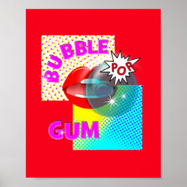 Póster Funky Retro Pop Art Bubble Gum Lips