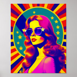 Póster Funky Retro Sunglasses Pop Girl