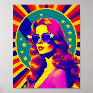 Póster Funky Retro Sunglasses Pop Girl