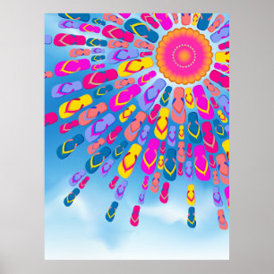 Póster Funky Summer Sun Flip-Flops Rays Poster