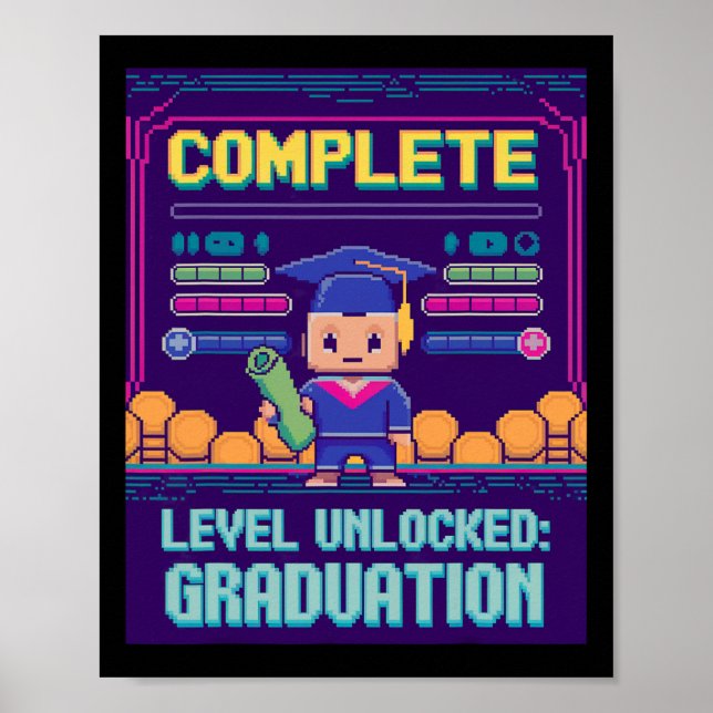 Póster Funny 2025 Gamer Level Complete Master College Gra (Frente)