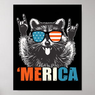 Póster Funny 4 De Julio Fiesta Estadounidense En Raccoon