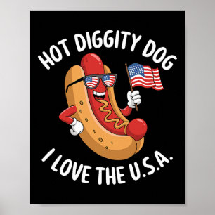 Póster Funny 4 De Julio Hotdog Patriótico Bandera Estadou