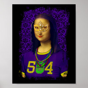 Póster Funny 504 New Orleans Mardi Gras Mona Lisa Mashup