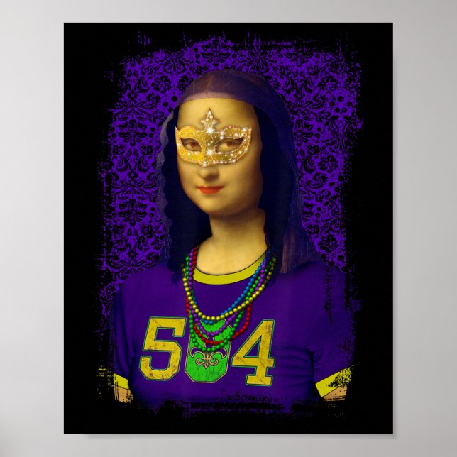 Póster Funny 504 New Orleans Mardi Gras Mona Lisa Mashup (Frente)