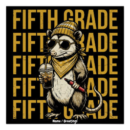 Póster Funny 5th Grade Possum Retro Grunge Art Print Cool