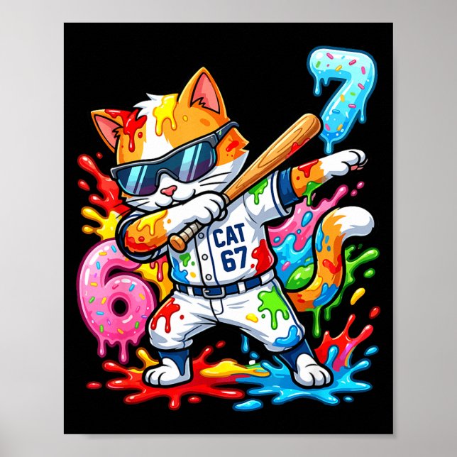 Póster Funny 67 Baseball Dabbing Cat 6 7 Dripng Ice Cream (Frente)