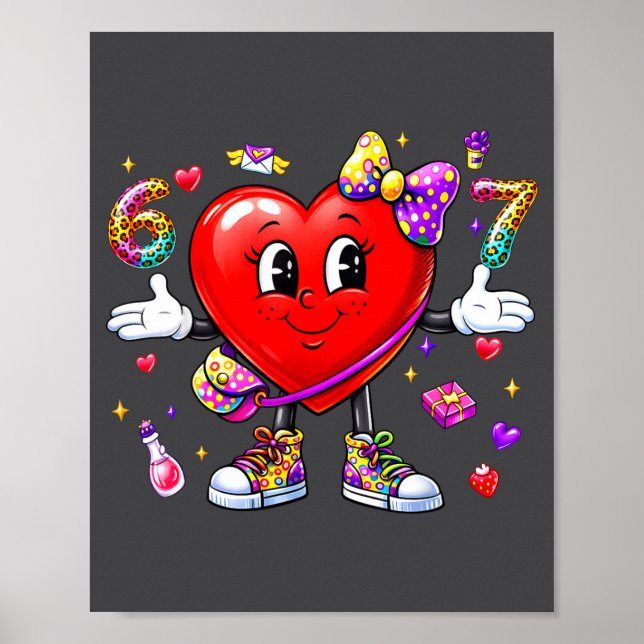 Póster Funny 67 Heart Valentines Day Six Seven Meme 6 7 W (Frente)