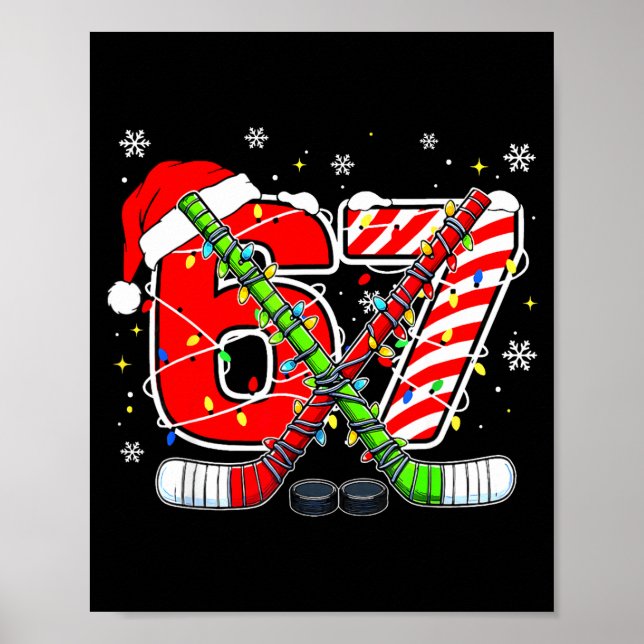 Póster Funny 67 Santa Hat Candy Cane Ice Hockey Six Seven (Frente)