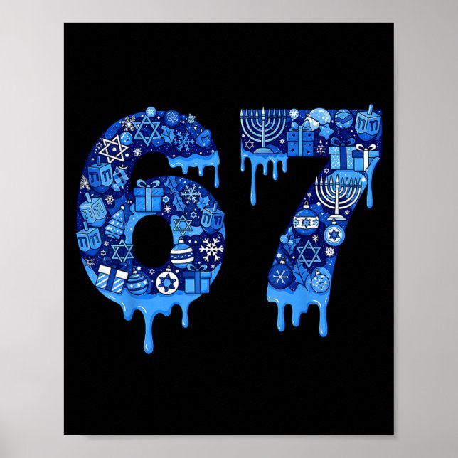 Póster Funny 67 Six Seven 6 7 Happy Hanukkah Jewish Chanu (Frente)
