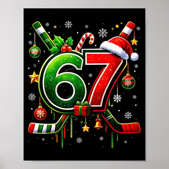 Póster Funny 67 Six Seven Christmas Ice Hockey  (Frente)
