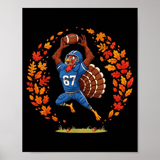 Póster Funny 67 Thanksgiving Football Turkey Fall Srts Ga (Frente)