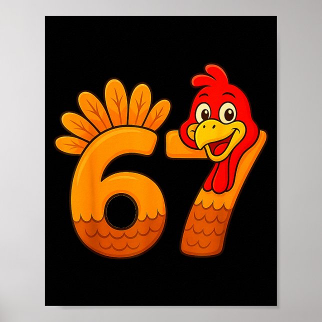 Póster Funny 67 Thanksgiving Turkey Face 67 Number  (Frente)
