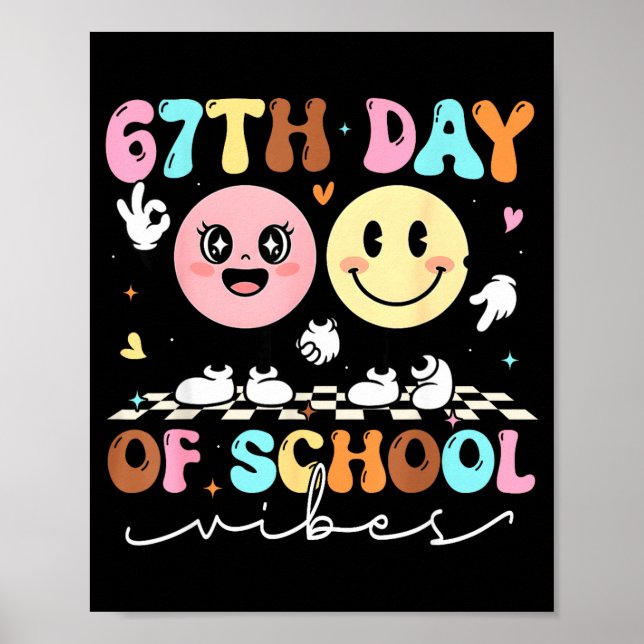 Póster Funny 67th Day Of School Vibes Smile Face Boy Girl (Frente)