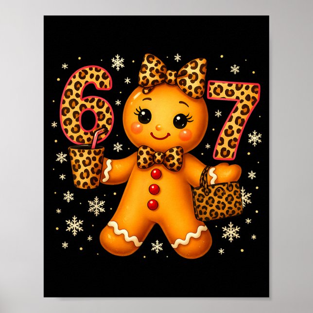 Póster Funny 6 7 Christmas Leopard Bow Gingerbread Girls  (Frente)