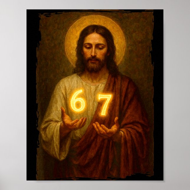 Póster Funny 6 7 Jesus. Absurd Six Seven Meme, Weird Teen (Frente)