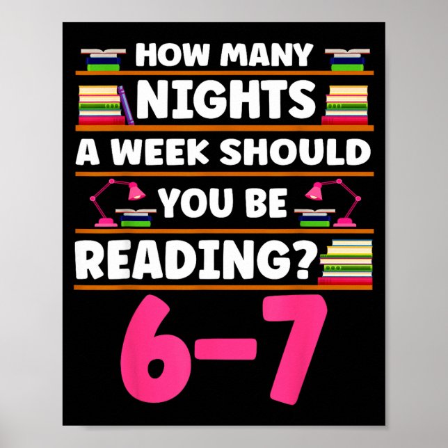 Póster Funny 6 7 Meme Book Lover Teachers Bookish Men Wom (Frente)