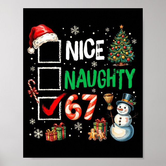 Póster Funny 6-7 Meme Nice Naughty 67 Christmas Brain Rot (Frente)