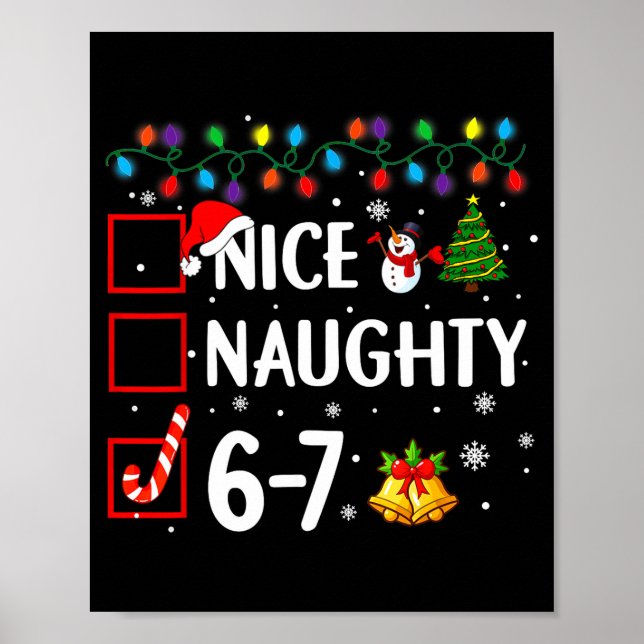 Póster Funny 6-7 Meme Nice Naughty 67 Christmas Brain Rot (Frente)