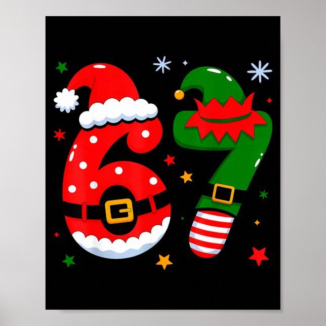 Póster Funny 6 7 Six Seven Meme Christmas Santa Elf Coupl (Frente)