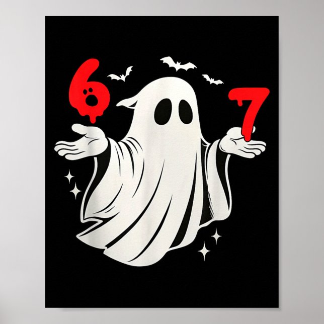 Póster Funny 6 7 Six Seven Meme Halloween Humor Ghost Cos (Frente)