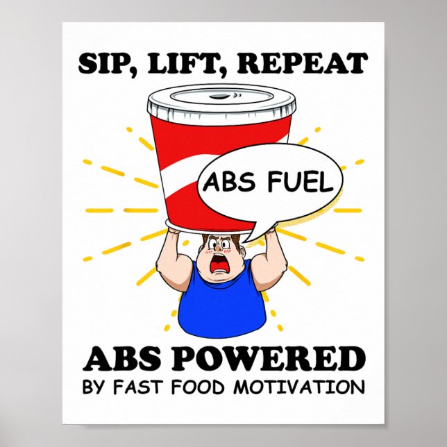 Póster Funny Abs Exercise Fast Food Gym Workout Bodybuild (Frente)