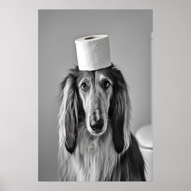Póster Funny Afghan Hound Bathroom Print, Toilet Paper (Frente)