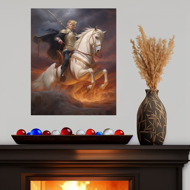 Póster Funny AI del héroe del caballo blanco Donald Trump (donald trump 2024 funny knight white horse poster ai art)