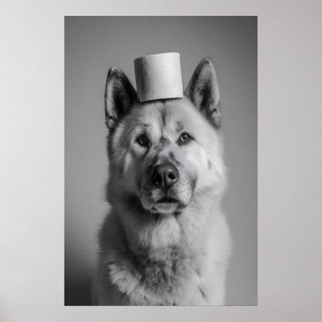 Póster Funny Akita Bathroom Print, Toilet Paper Dog Art (Frente)