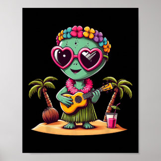 Póster Funny Alien Hawaiian Costume Kids Summer Vacation 