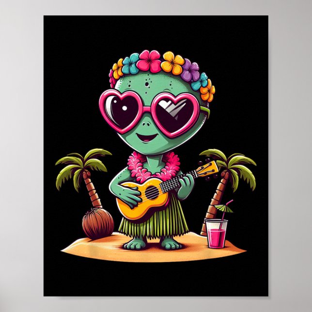 Póster Funny Alien Hawaiian Costume Kids Summer Vacation  (Frente)