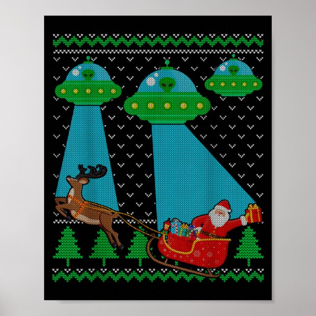 Póster Funny Alien Ufo Santa Sleigh Ugly Christmas Sweate (Frente)